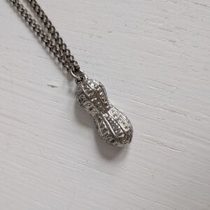 Vintage Silver Peanut Pendant Necklace Marked WLP